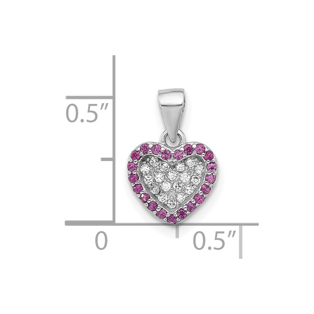 Sterling Silver Rhodium-plated Clear and Pink CZ Heart Pendant