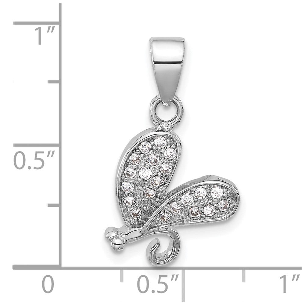 Sterling Silver Rhodium-plated CZ Dragonfly Pendant