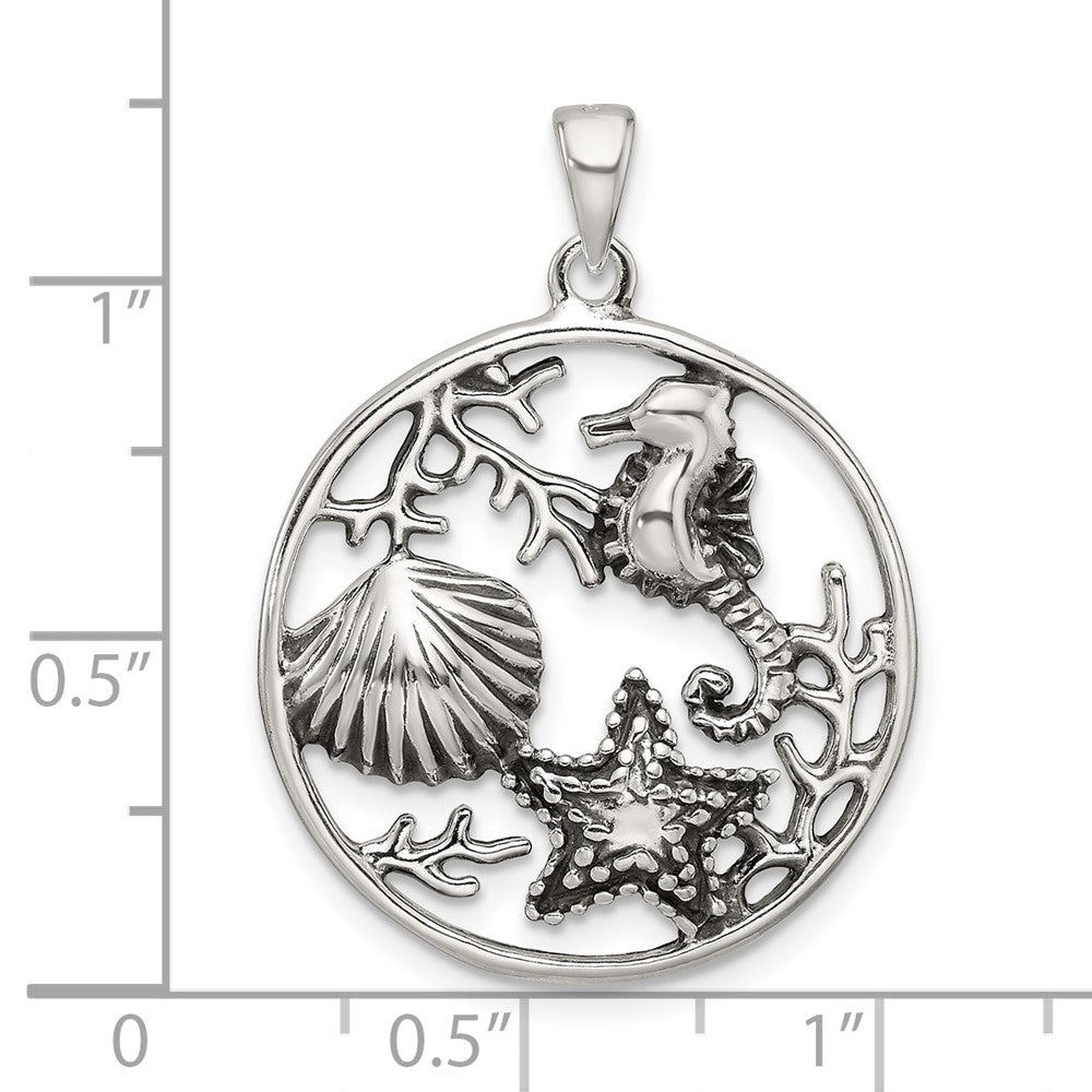 Sterling Silver Polished and Antiqued Circle Pendant