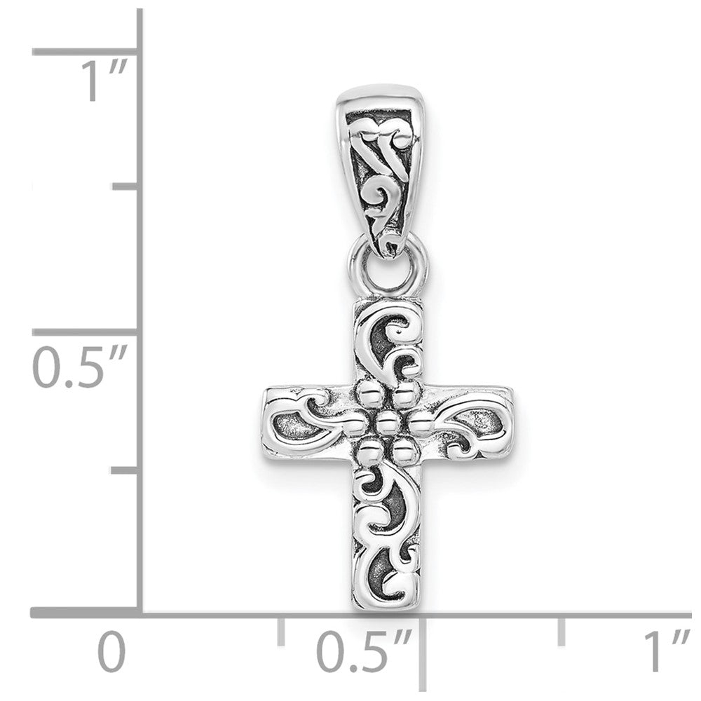 Sterling Silver Rhodium-plated Oxidized Small Cross Pendant
