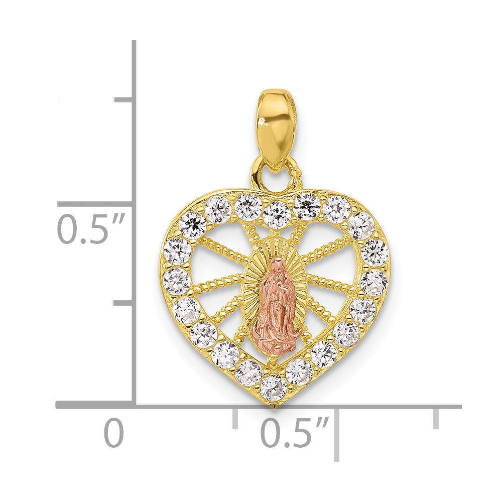 SS Gold and Rose-tone CZ Our of Guadalupe Heart Pendant
