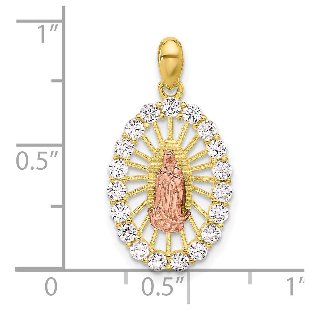 SS Gold and Rose-tone CZ Our of Guadalupe Oval Pendant