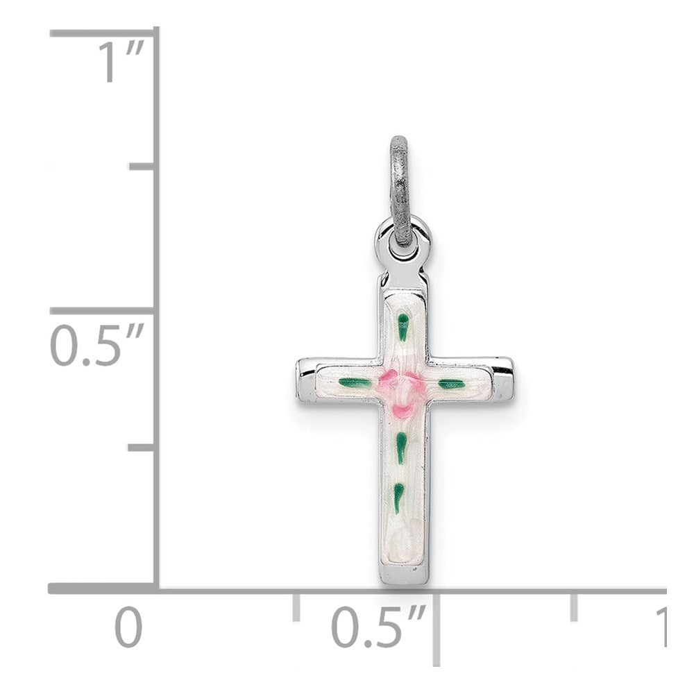 Sterling Silver Rhodium-plated Enameled Cross Charm