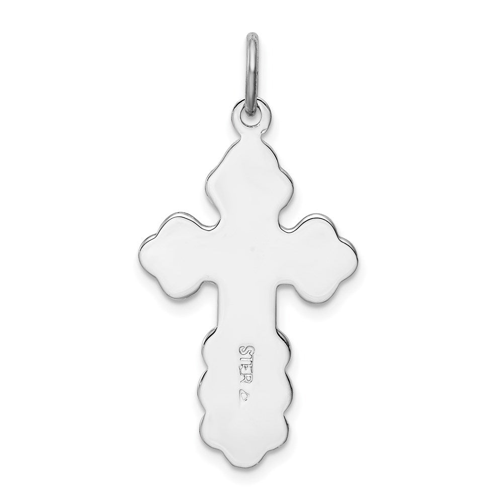 Sterling Silver Rhodium-plated Eastern Orthodox Blue Enamel Cross Pendant