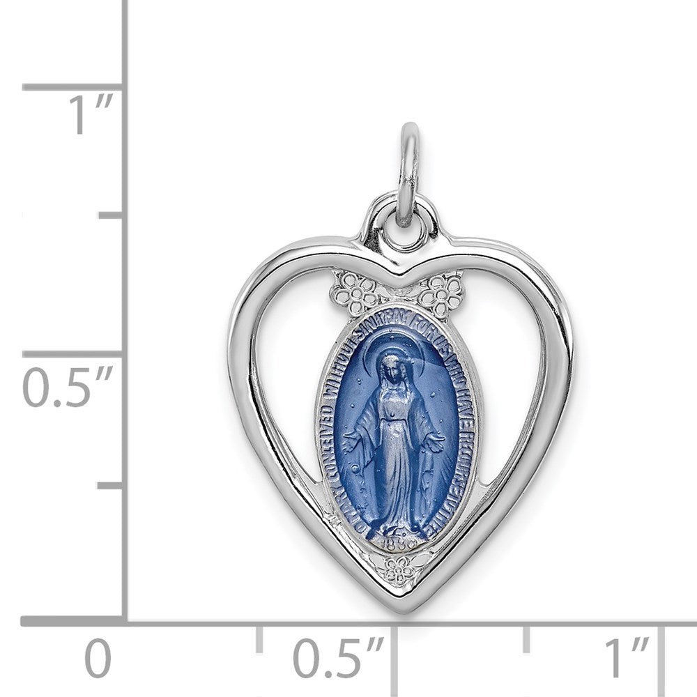 Sterling Silver Rhodium-plated Virgin Mary Heart Medal