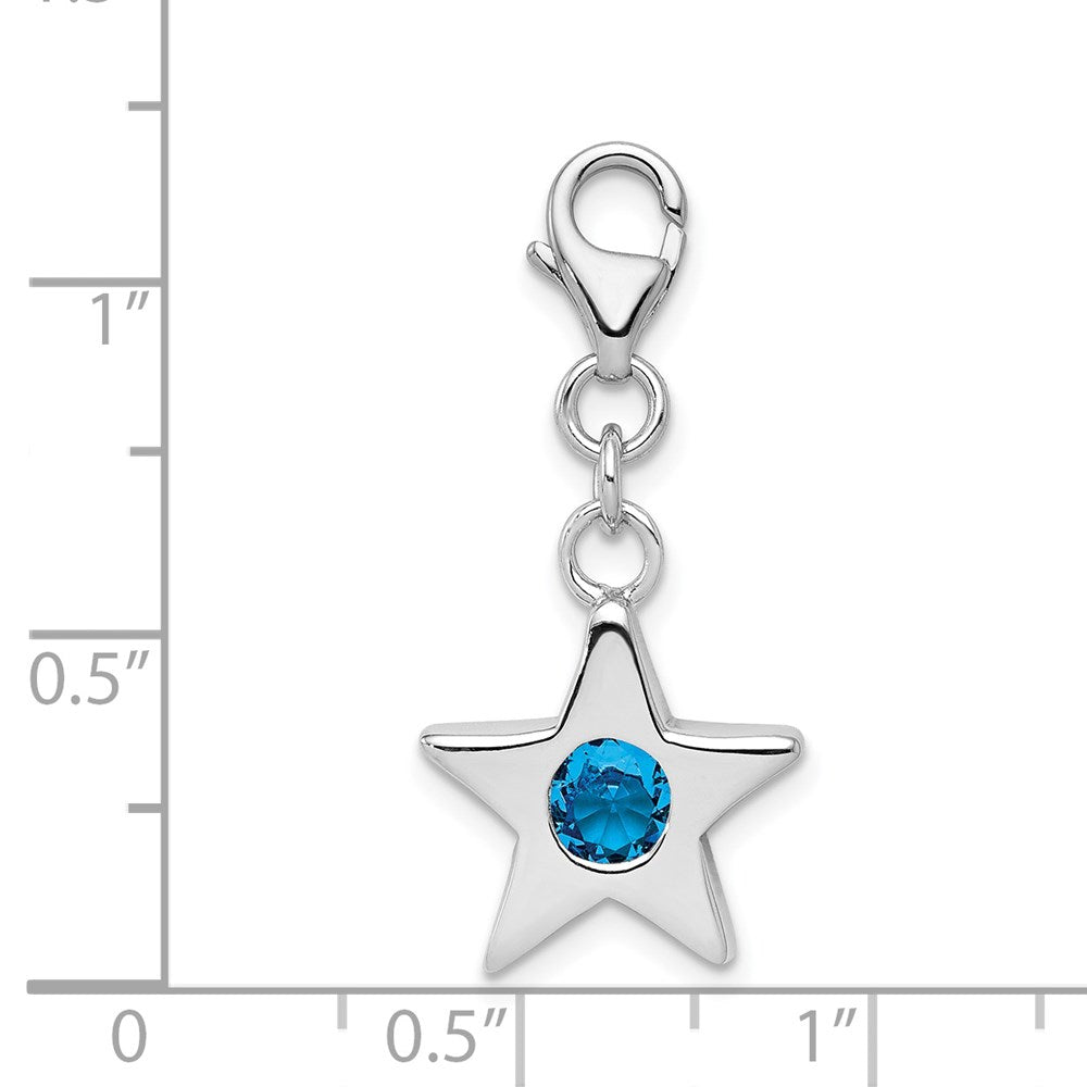 Sterling Silver Rhodium-plated December CZ Birthstone Star Charm