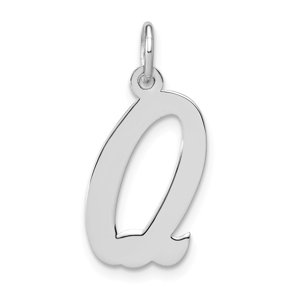 Sterling Silver Rhodium-plated Script Letter Q Initial Charm