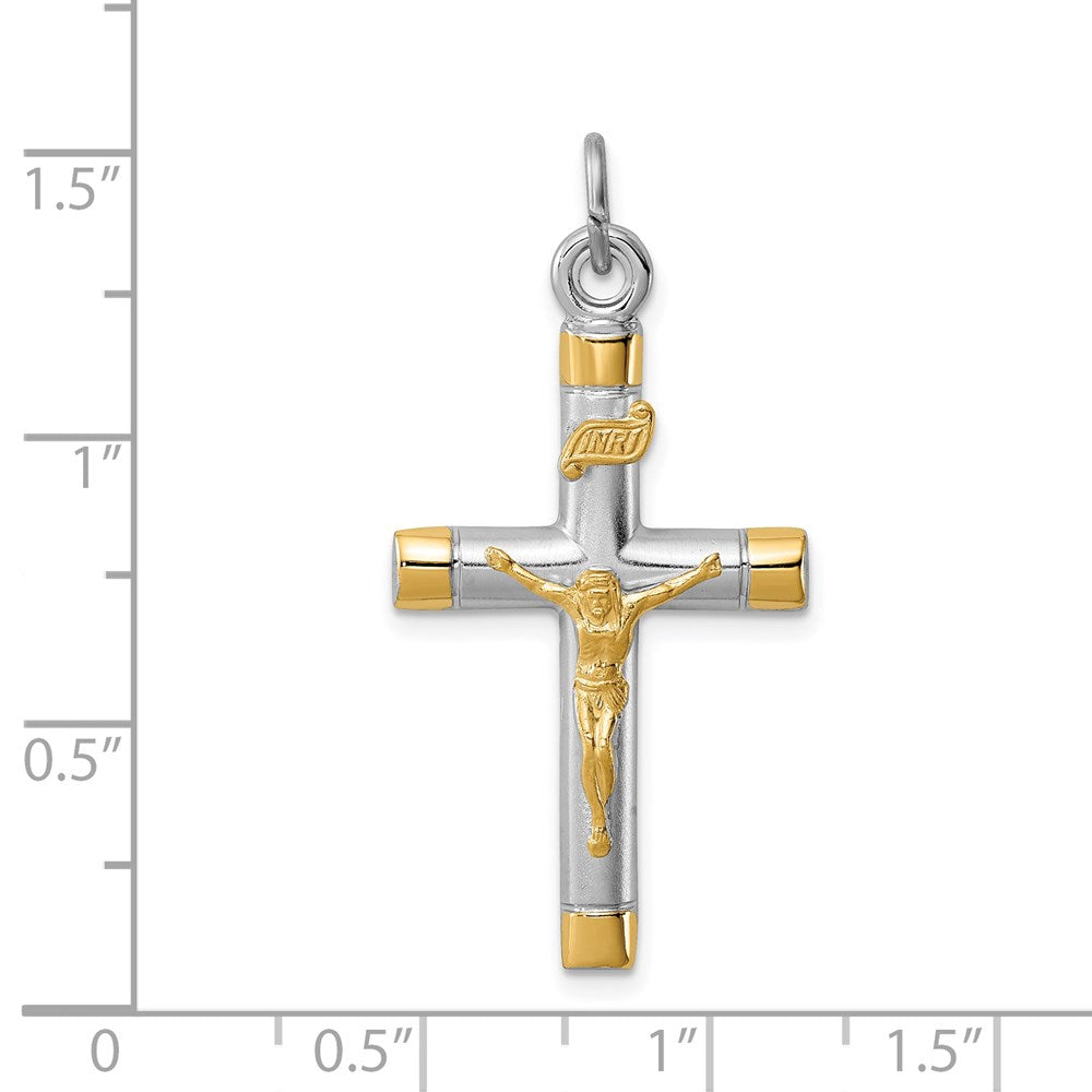 Sterling Silver Rhodium-plated & 18k Gold-plated Crucifix Pendant