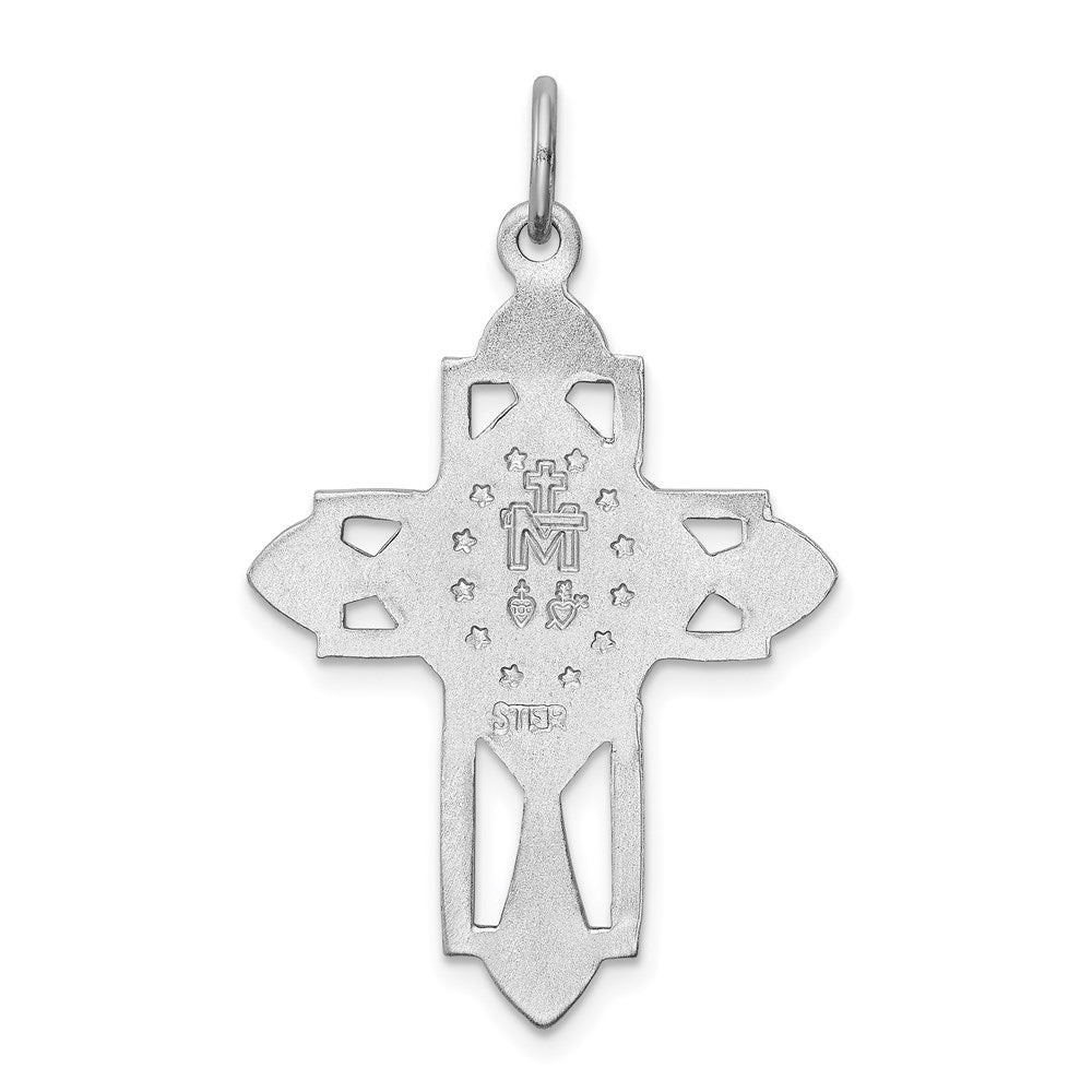 Sterling Silver Rhodium-plated Virgin Mary Medal Cross Pendant