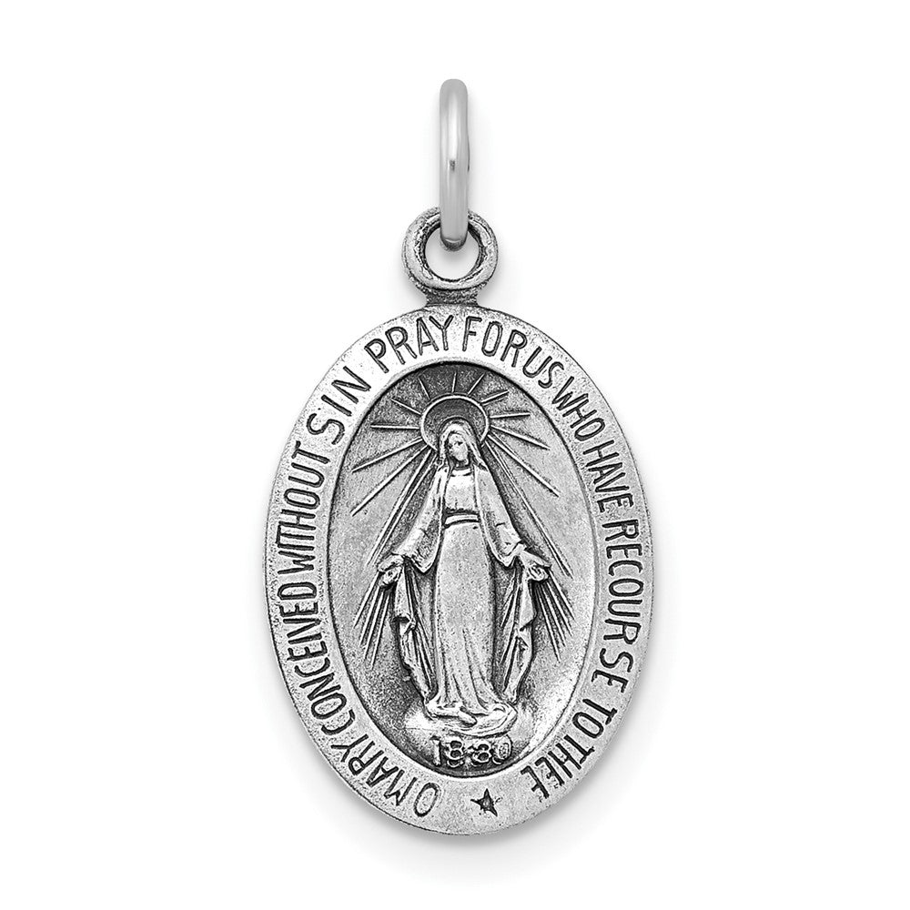 Sterling Silver Rhodium-plated Virgin Mary Solid Medal