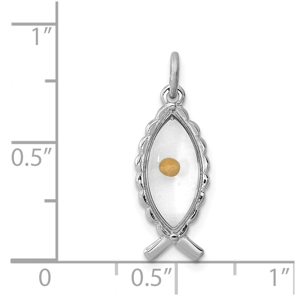 Sterling Silver Rhodium-plated Epoxy Ichthus w/Mustard Seed Pendant