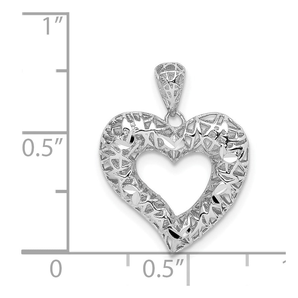 Sterling Silver Rhodium-plated Polished D/C Heart Pendant