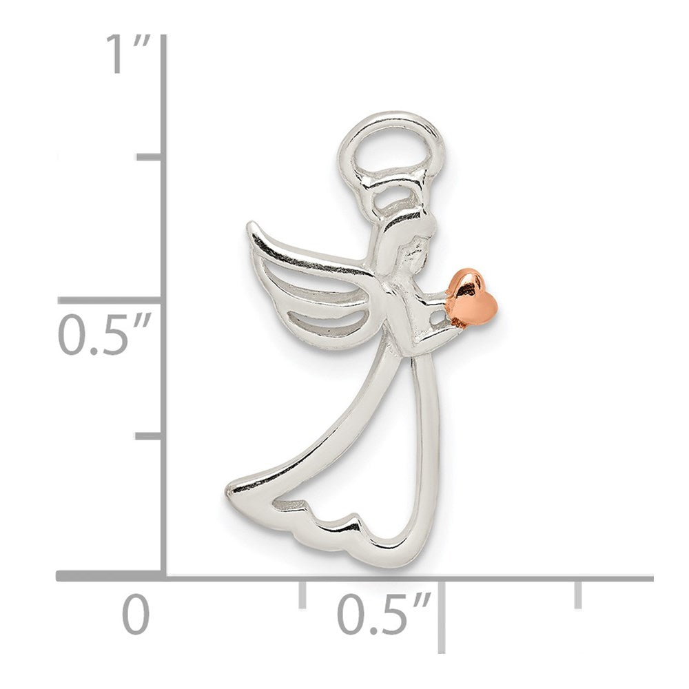 Sterling Silver & Rose Tone Polished Angel Pendant