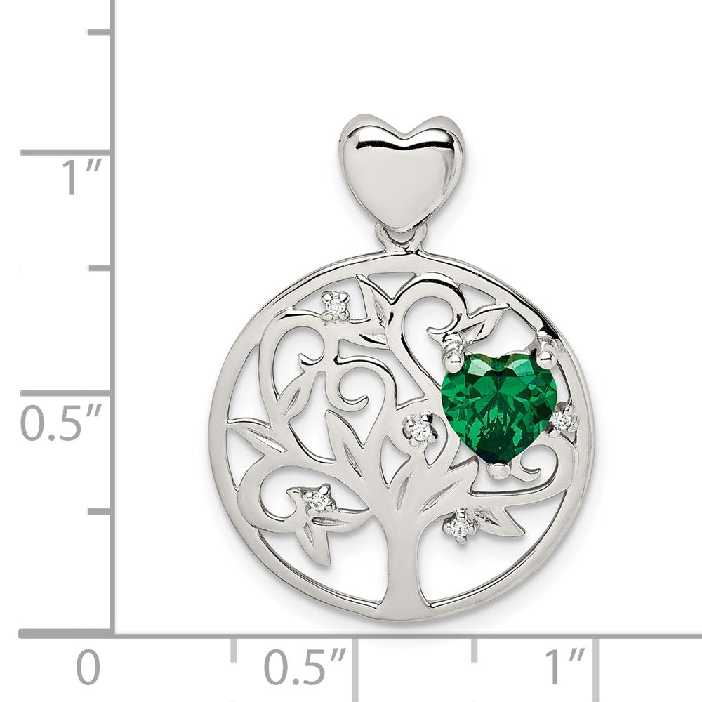 Sterling Silver Green & Clear CZ Tree Chain Slide