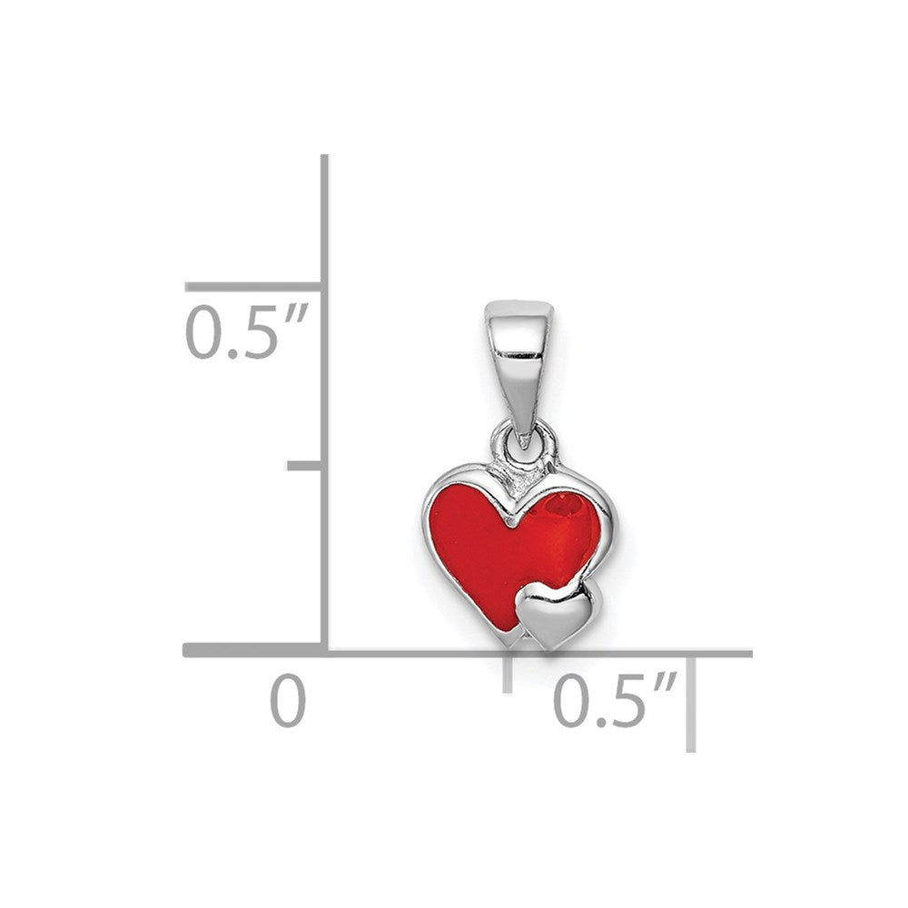 Sterling Silver Rhodium-plated Red Enameled Hearts Children's Pendant