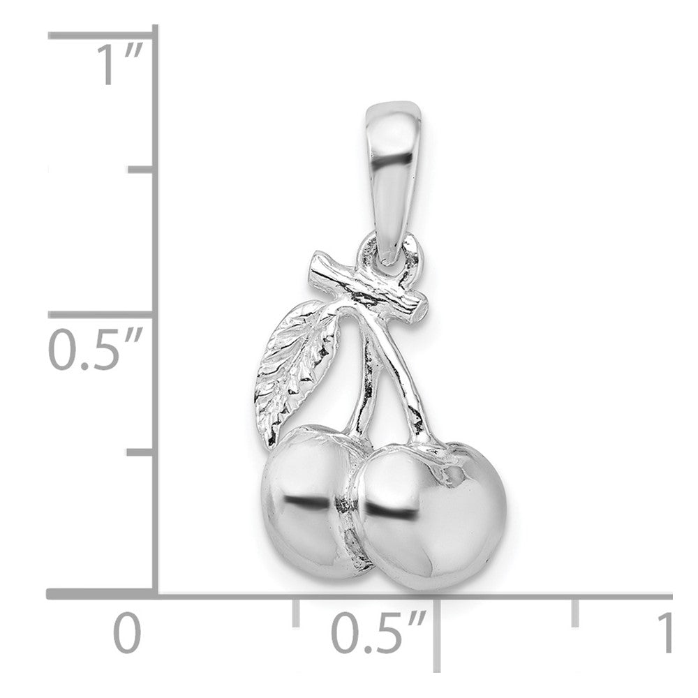 De-Ani Sterling Silver Rhodium-Plated Polished 3D Cherries Pendant