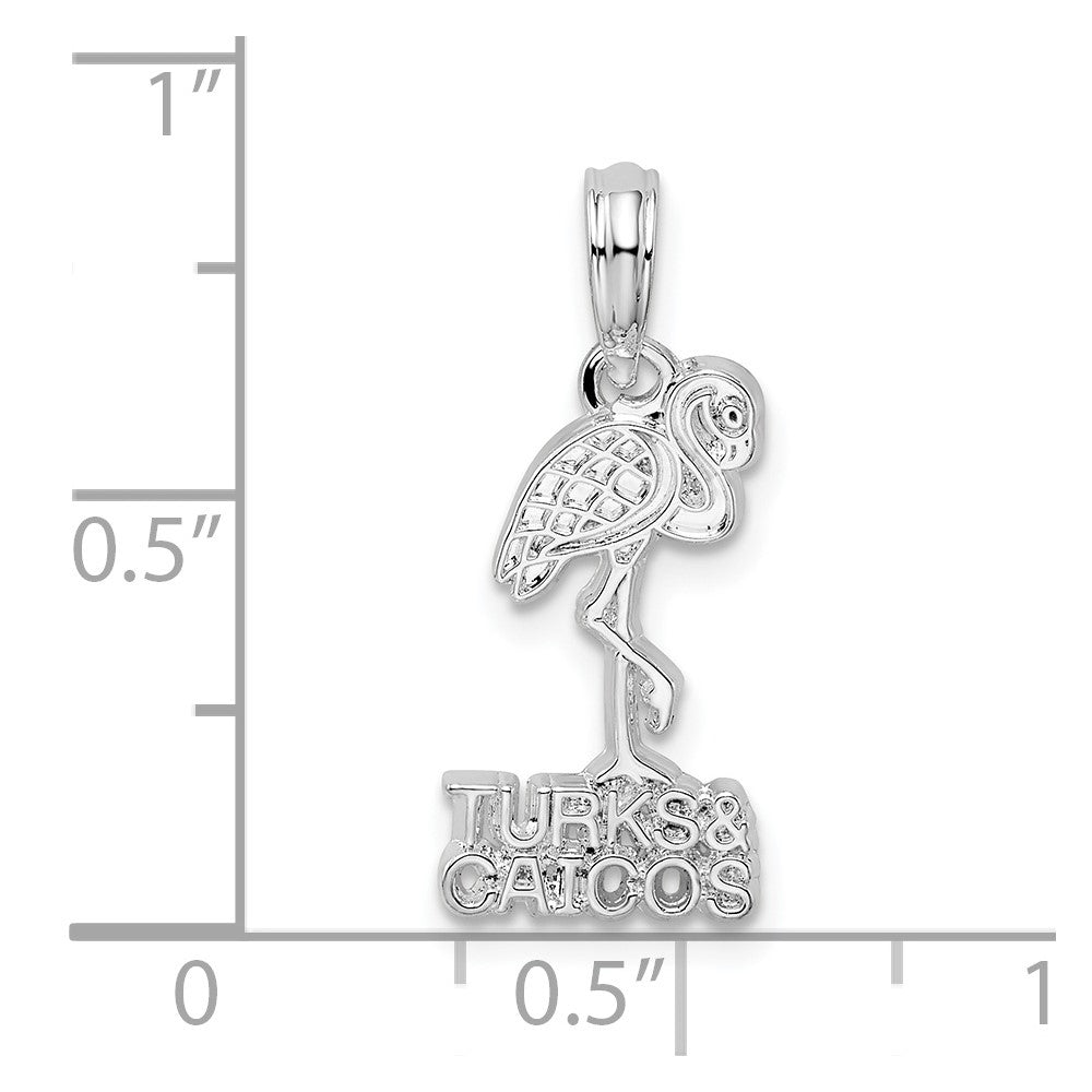 De-Ani Sterling Silver Rhodium-Plated Polished Turks and Caicos Flamingo Pendant