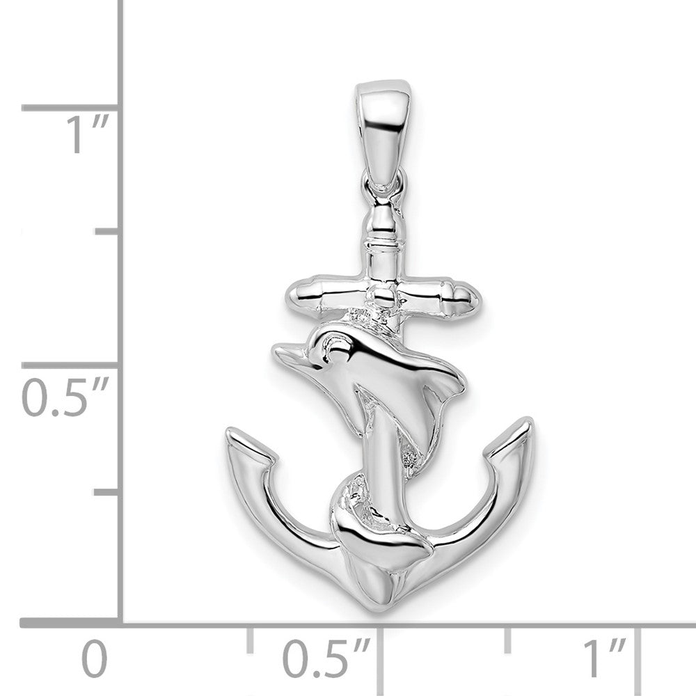 De-Ani Sterling Silver Rhodium-plated Polished Dolphin and Anchor Pendant