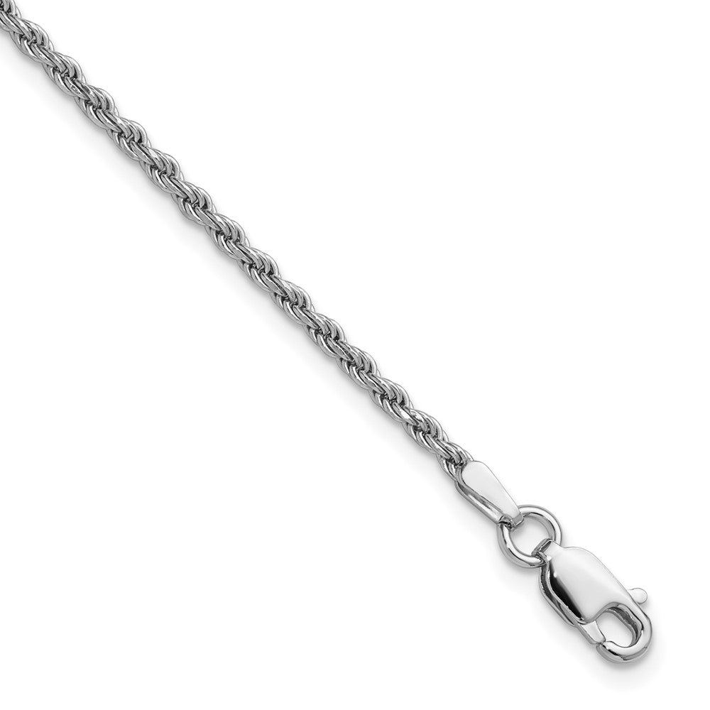 Sterling Silver Rhodium-plated 1.85mm Diamond-cut Rope Chain Anklet