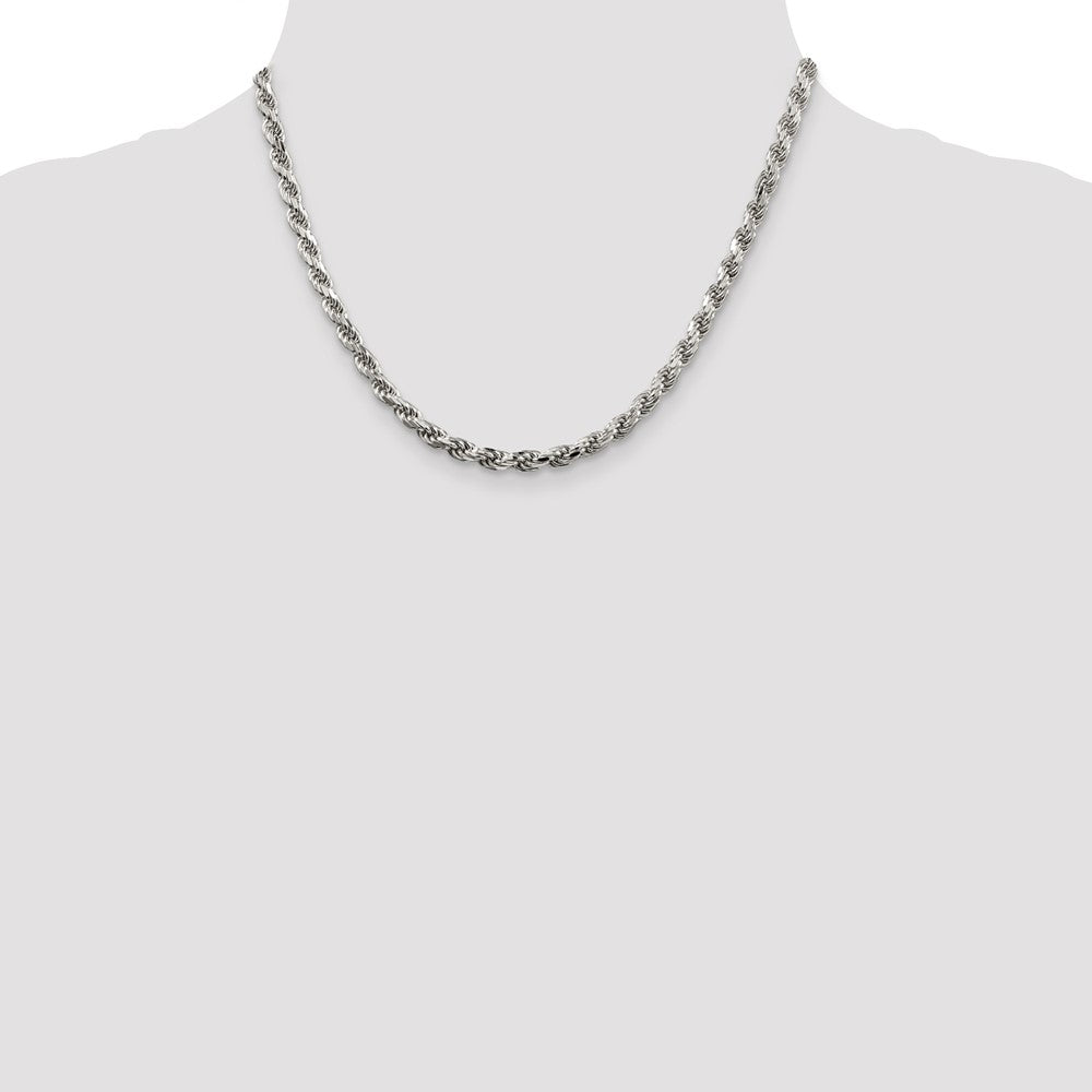 Sterling Silver Rhodium-plated 4.6mm Diamond-cut Rope Chain