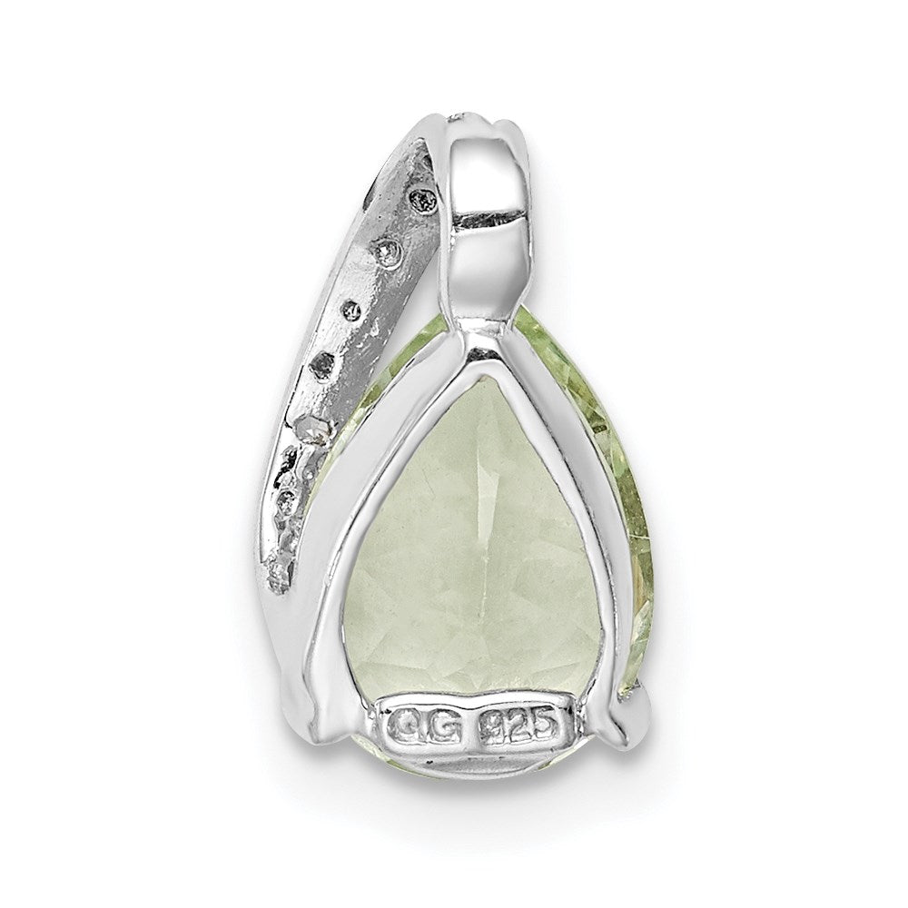 Sterling Silver Rhodium Plated Pear Green Quartz Pendant