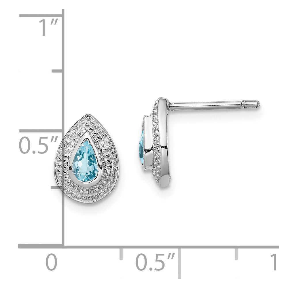 Sterling Silver Rhodium Light Swiss Blue Topaz and Diamond Post Earrings