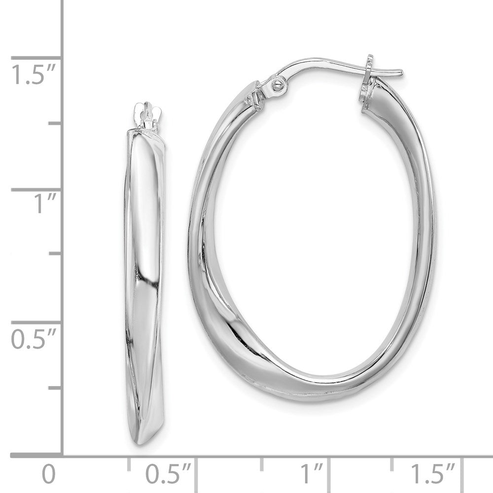 Sterling Silver Rhodium-plated Polished Twisted Oval Hoop Earrings
