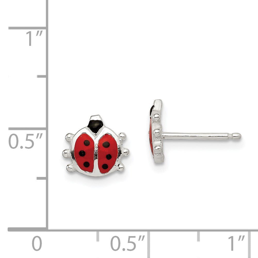 Sterling Silver Polished Enamel Ladybug Post Earrings