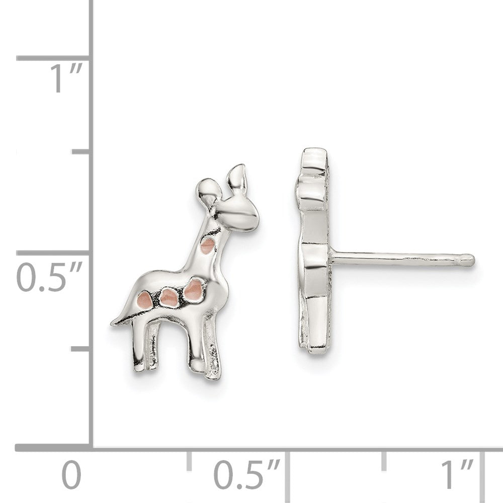 Sterling Silver Polished Enamel Giraffe Post Earrings