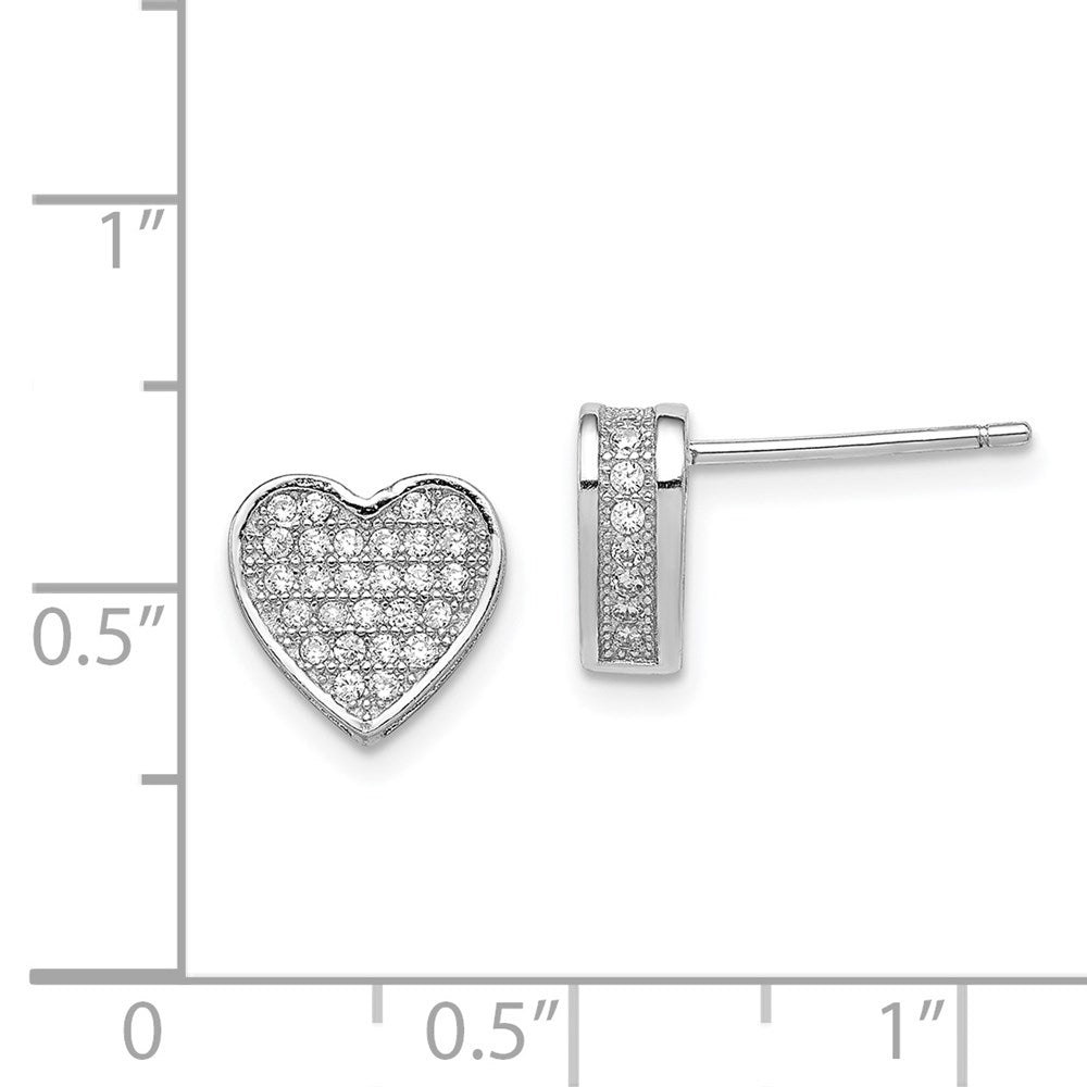 Sterling Silver Rhodium-plated CZ Micro pav‚ Heart Post Earrings