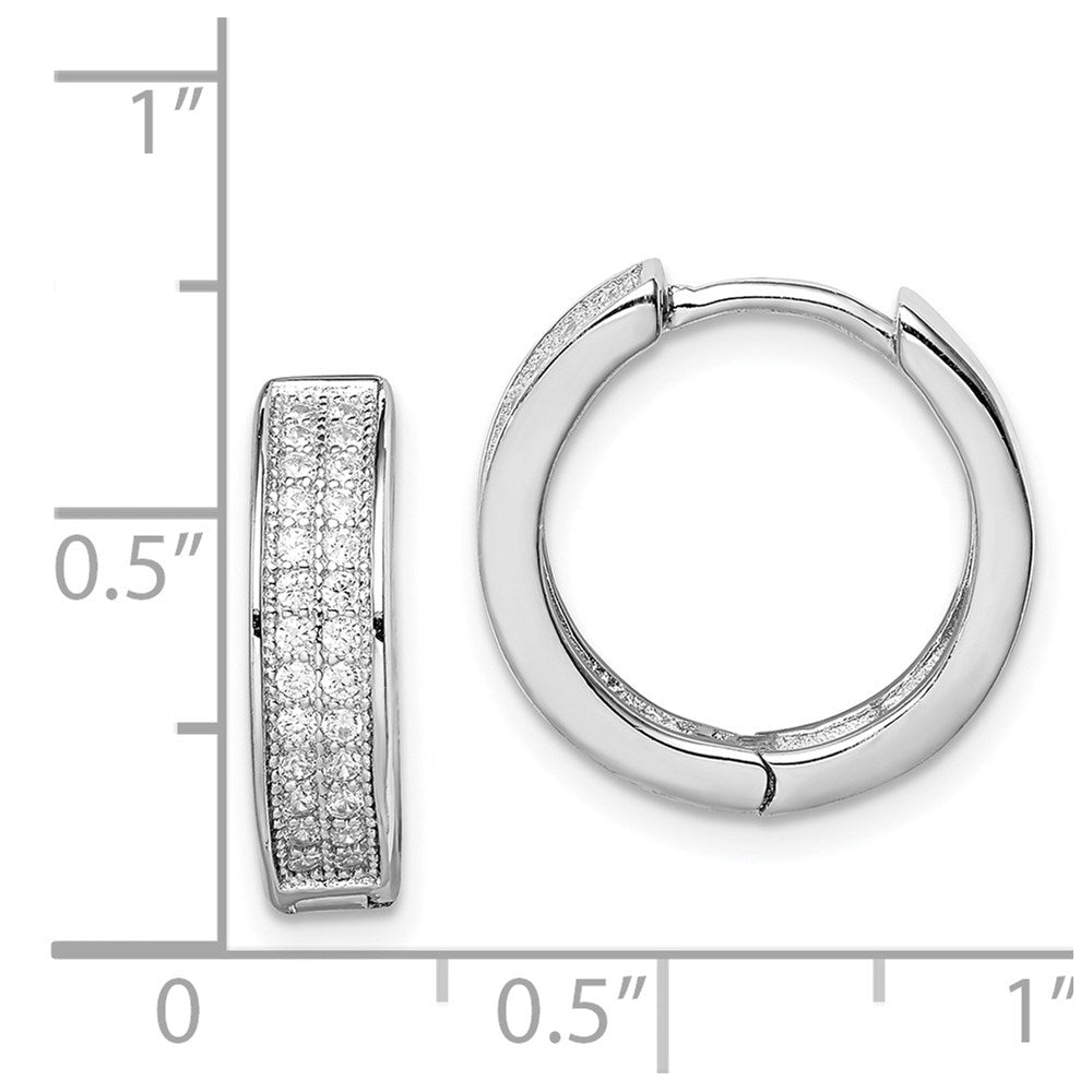 Sterling Silver Rhodium-plated 2-row Pav‚ Hinged Hoop Earrings