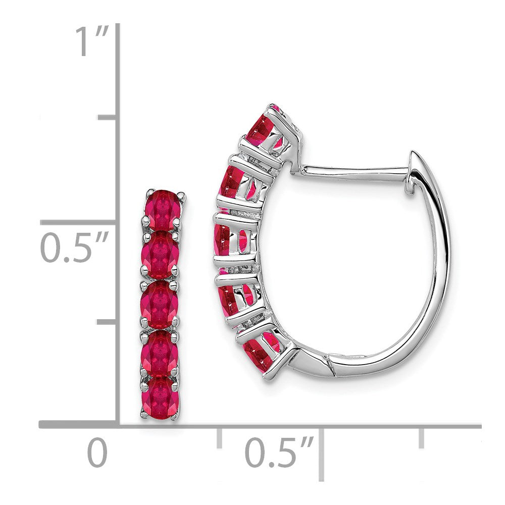 Sterling Silver Rhodium-plated Polished Ruby Hinged Hoop Earrings