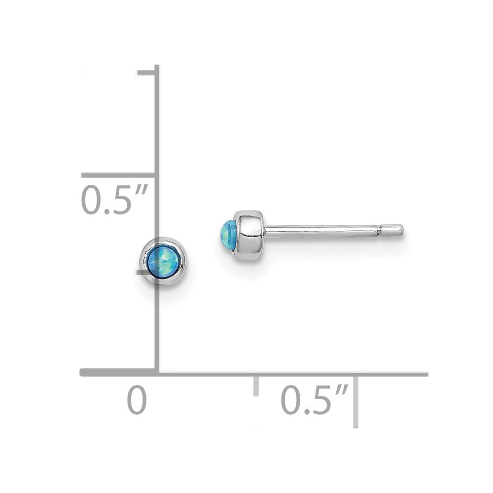 Sterling Silver RH-plated Polished 3mm Created Opal Round Stud Earrings