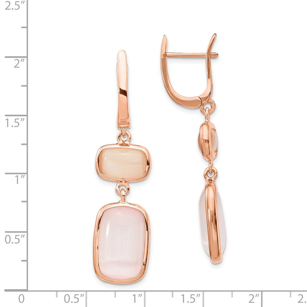 Sterling Silver Rose-tone Created Pink Cats Eye Dangle Earrings