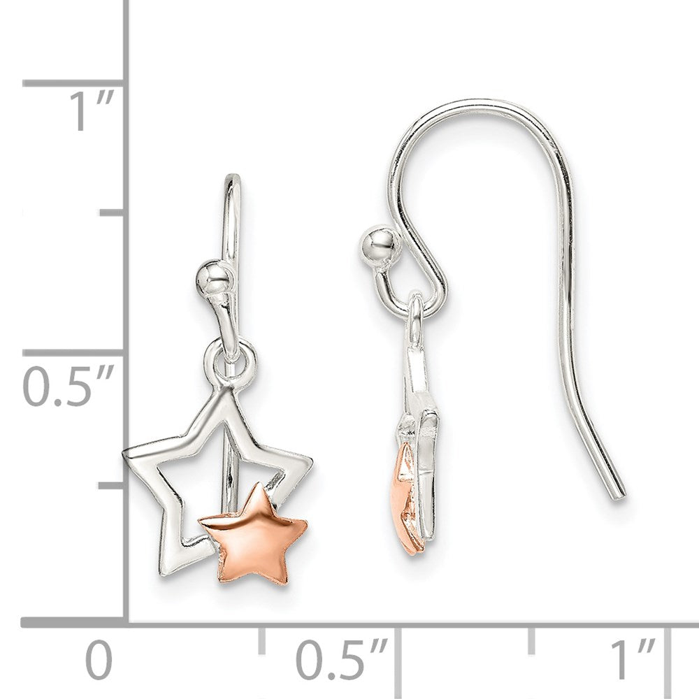 Sterling Silver and Rose-tone Star Dangle Earrings