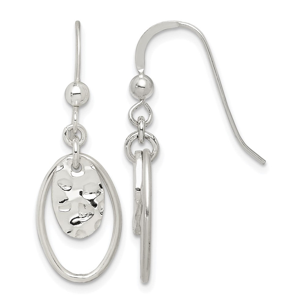 Sterling Silver Polished & Hammered Oval Dangle Earrings