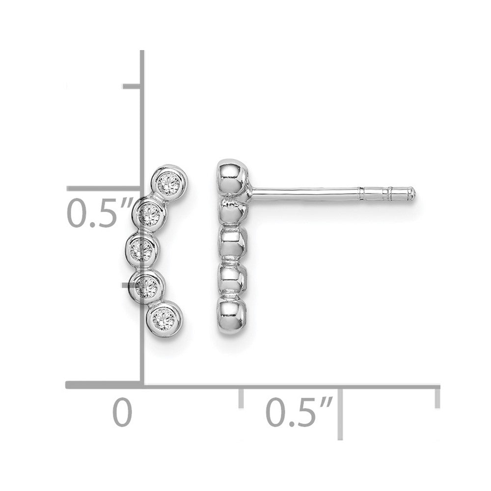 Sterling Silver Rhodium-plated Polished Five CZ Curved Post Earrings
