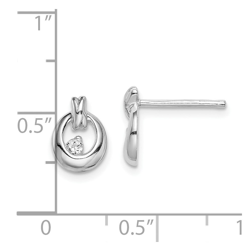 Sterling Silver Rhodium-plated Polished CZ Circle Post Earrings