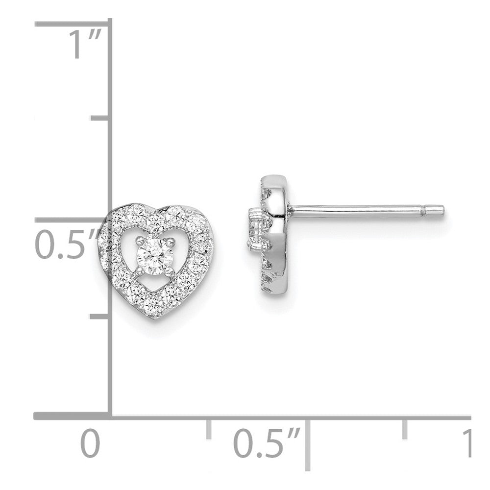 Sterling Silver Rhodium-plated CZ Heart Post Earrings
