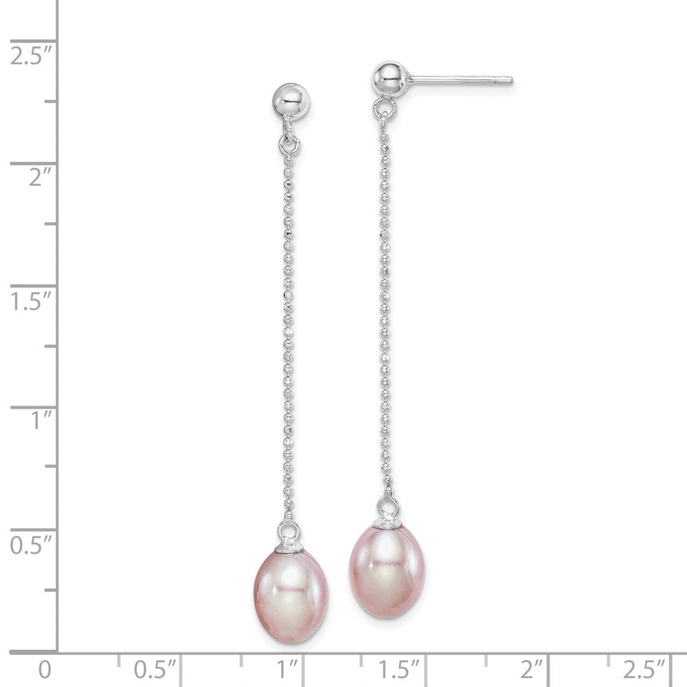 Sterling Silver Rhodium-plated 7-8mm Purple Teardrop Freshwater Cultured Pearl Post Dangle Earrings