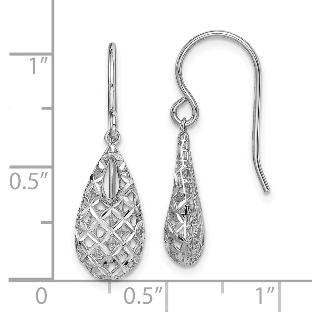Sterling Silver Rhodium-plated Polished & D/C Teardrop Dangle Earrings