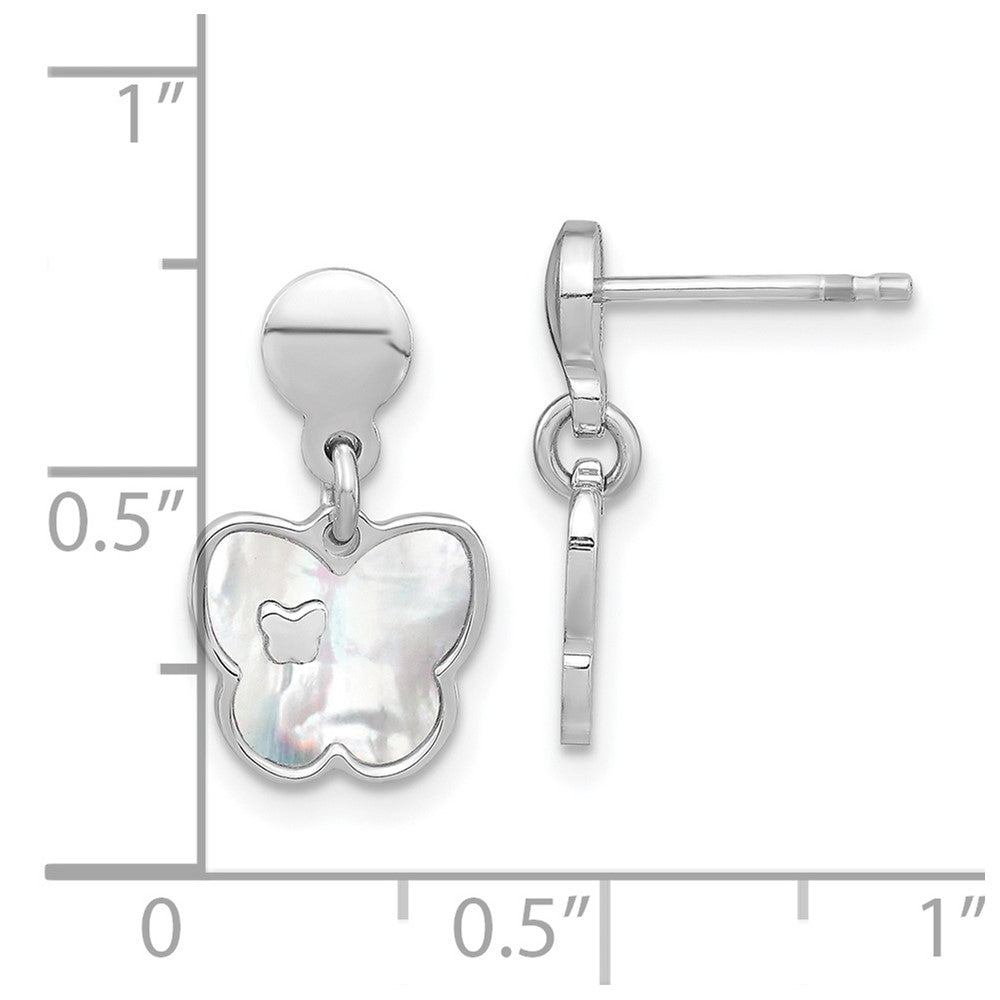Sterling Silver Rhodium-plated Mother of Pearl Butterfly Dangle Earrings