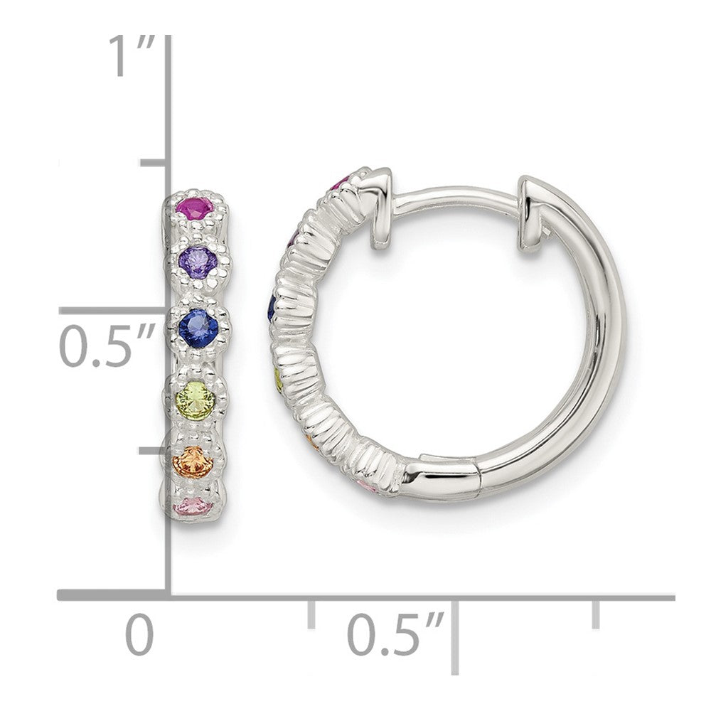 Sterling Silver Polished Multicolor CZ Round Hinged Hoop Earrings