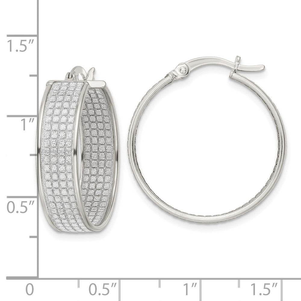 Sterling Silver Polished Fabric Glitter 6.85mm Round Hoop Earrings