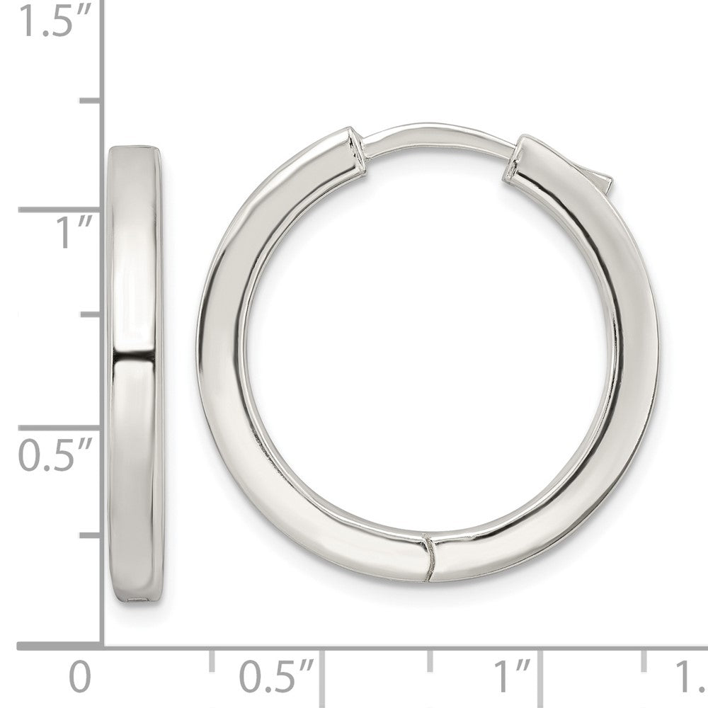 Sterling Silver Polished 3x28mm Hinged Square Tube Hoop Earrings