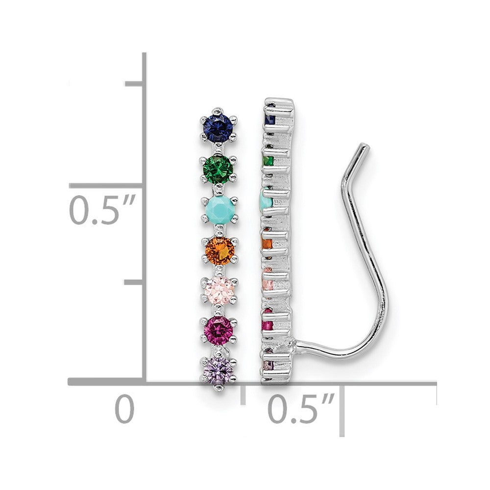 Sterling Silver Rhodium-plated Polished Multi-color CZ Ear Climber Earrings