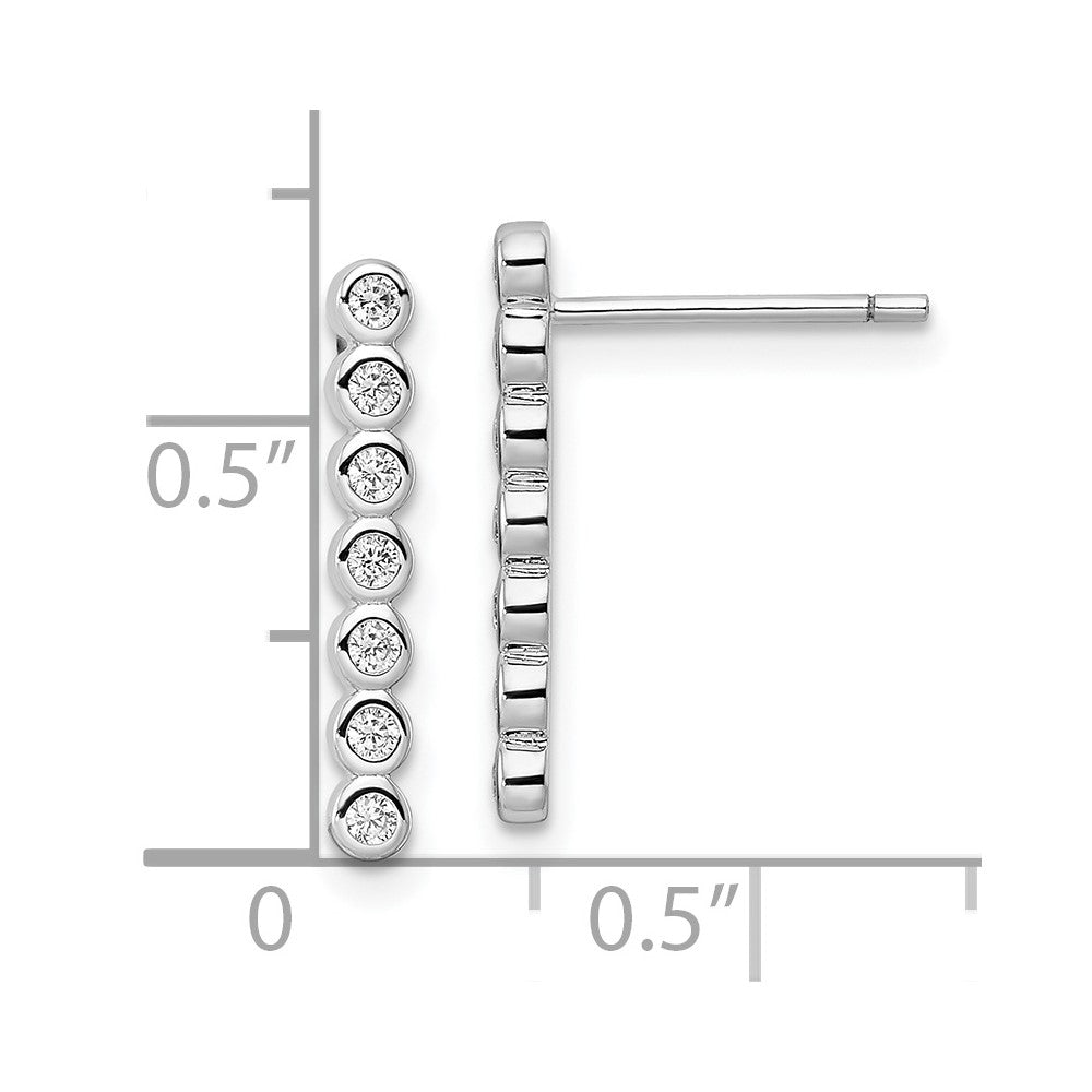 Sterling Silver Rhodium-plated Polished Seven CZ Bezel Post Earrings