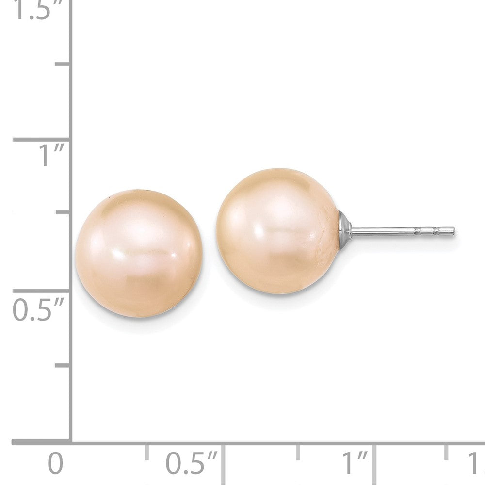 Sterling Silver Rhodium-plated 10-11mm Pink Round Freshwater Cultured Pearl Post Earrings