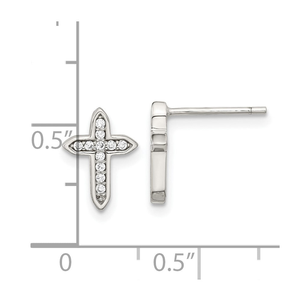 Sterling Silver Rhod-plated Polished CZ Passion Cross Post Earrings