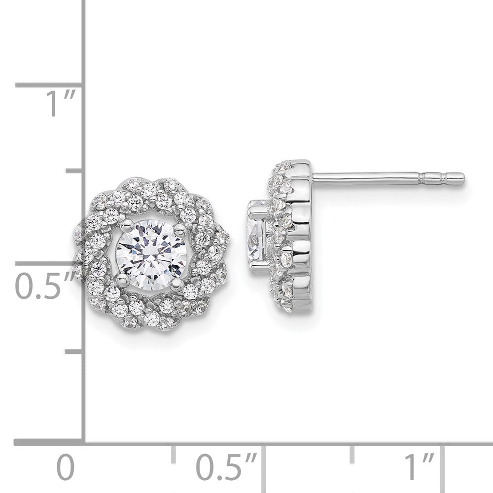 Sterling Silver Rhodium-plated CZ Round Post Earrings